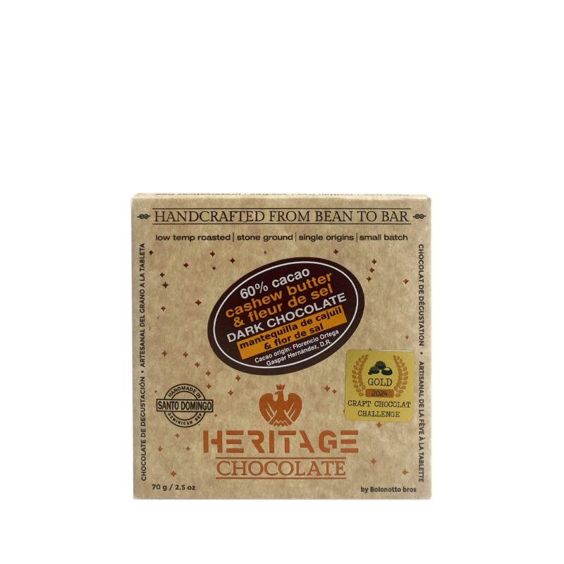 Heritage - Cioccolato fondente 60% con burro di anacardo e fior di sale - Repubblica Domenicana